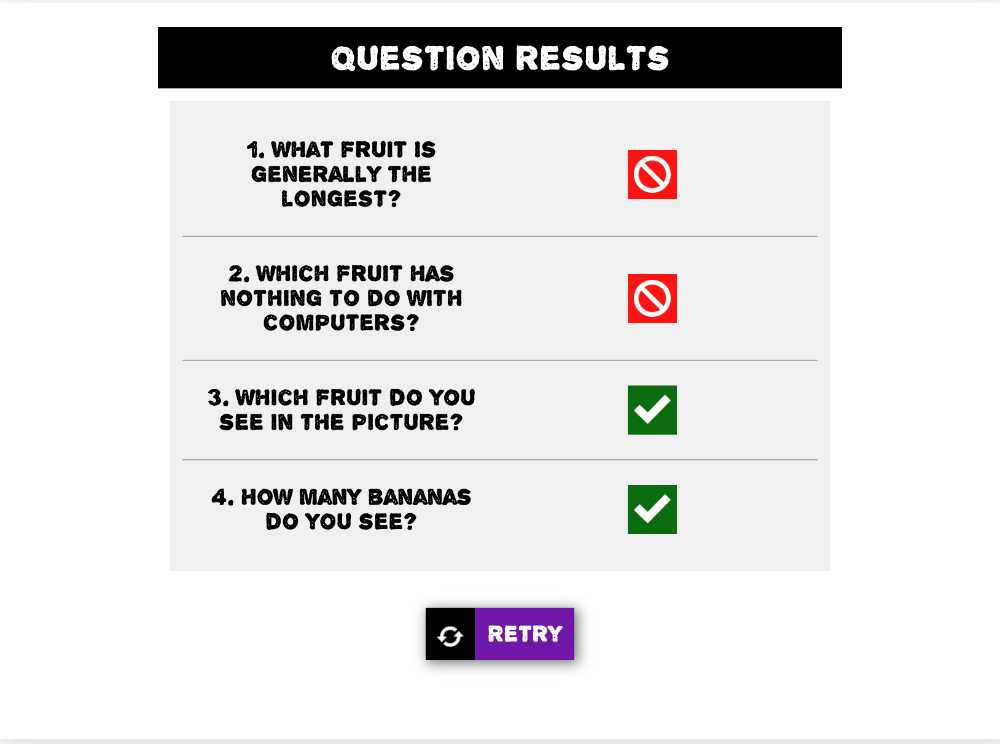 Showing question results